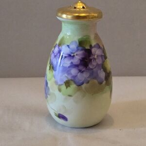 Hand-Painted Floral Porcelain Shaker with Gold Top - Purple & Green